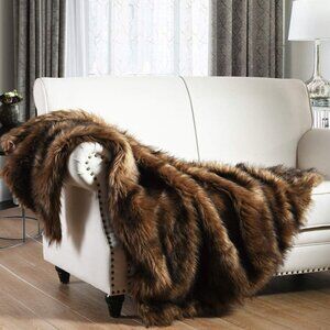Fluffy Faux Fur Throw Blanket, Brown 50X60